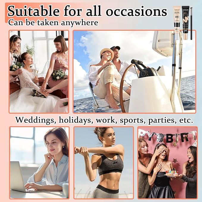 Full Coverage Concealer Foundation,Oil Control Long Lasting Lightweight BB Cream Tinted Face Moisturizer with SPF 50+ PA+++,Moisturizing CC Cream Liquid Foundation Makeup Brush Set(2 Pack)