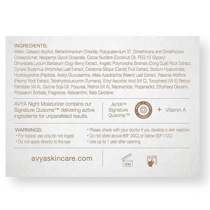AVYA Night Moisturizer (1.7oz) - Advanced Ayurvedic Skincare/Retinol Cream with Antioxidants/Reduces Fine Lines and Wrinkles