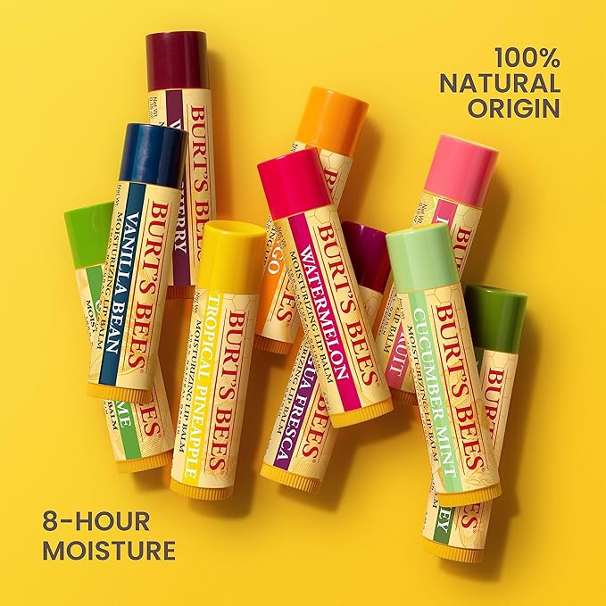 Burt's Bees Lip Balm - Pink Grapefruit, Mango, Coconut & Pear, and Pomegranate Pack, Lip Moisturizer With Beeswax, Tint-Free, Natural Origin Conditioning Lip Treatment, 4 Tubes, 0.15 oz.