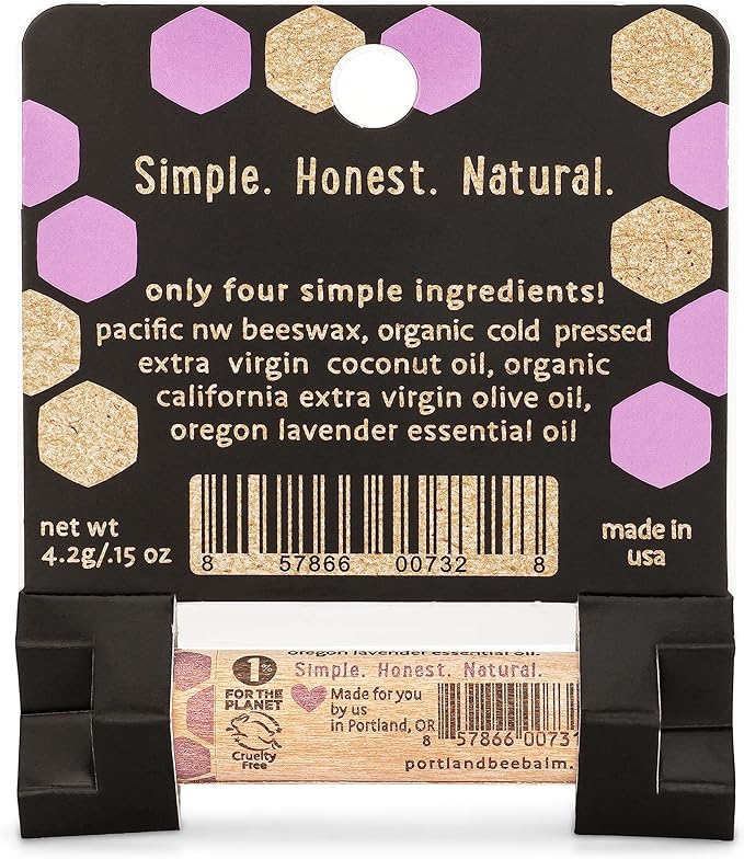 Portland Bee Balm All Natural Handmade Beeswax Based Lip Balm, Lavender 1 Count
