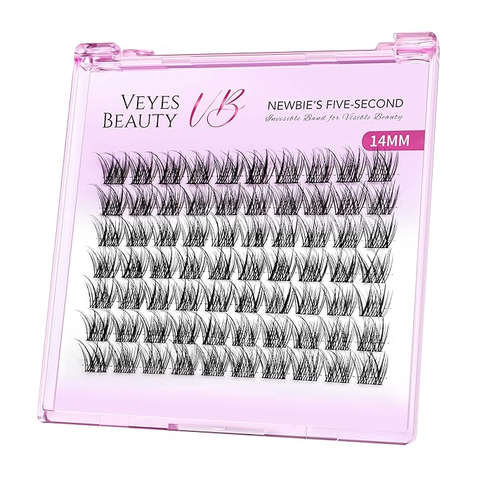 VEYESBEAUTY Lash Clusters Individual Eyelash Extensions Thin & Invisible Band DIY False Eyelashes for Self-application Newbie's Five-Second Series Wispy Lash Tray, LuxeBold 14mm Single Length