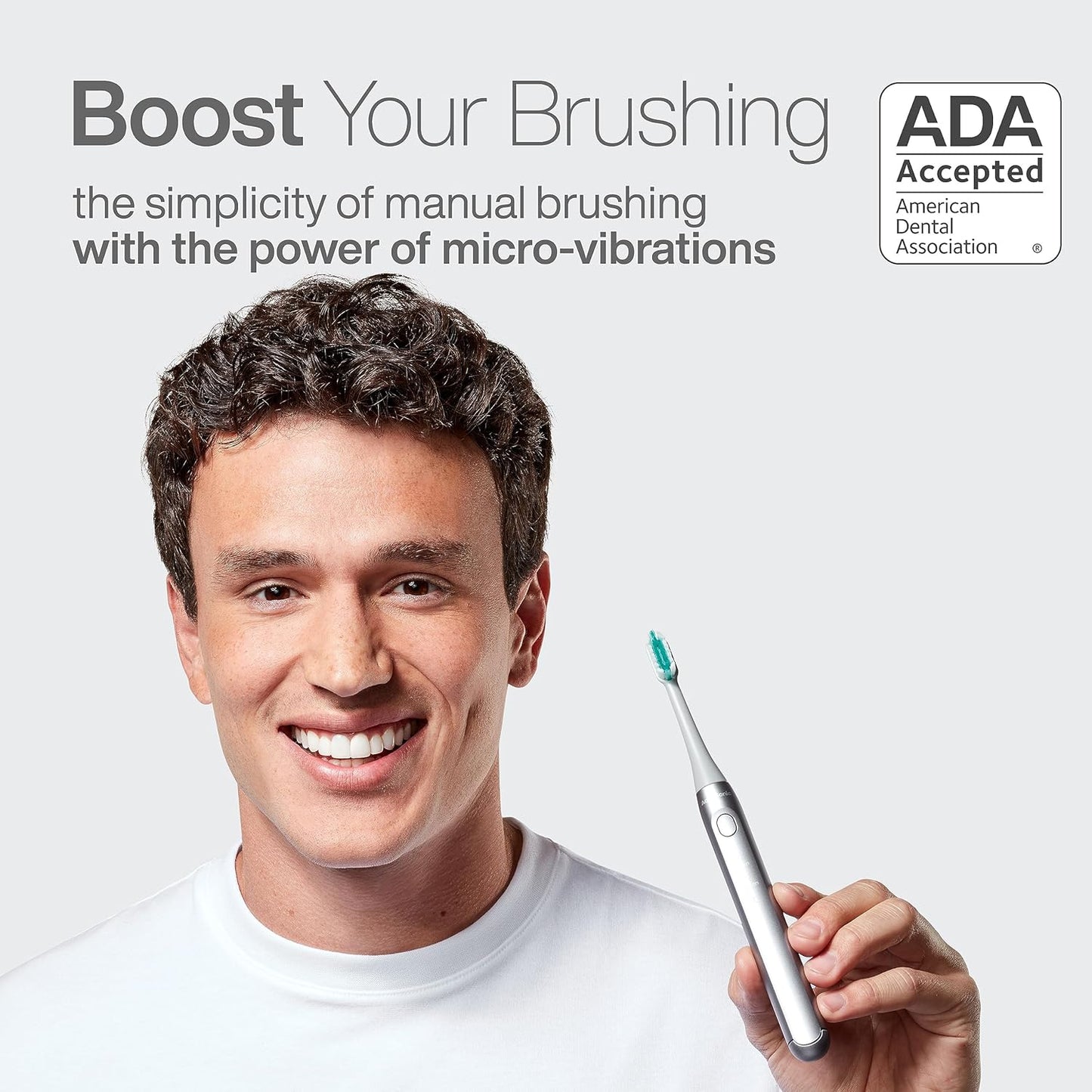 Aquasonic Icon ADA-Accepted Rechargeable Toothbrush | Magnetic Holder & Slim Travel Case | 2 Brushing Modes & Smart Timers | Gentle Micro-Vibrations (Stone)