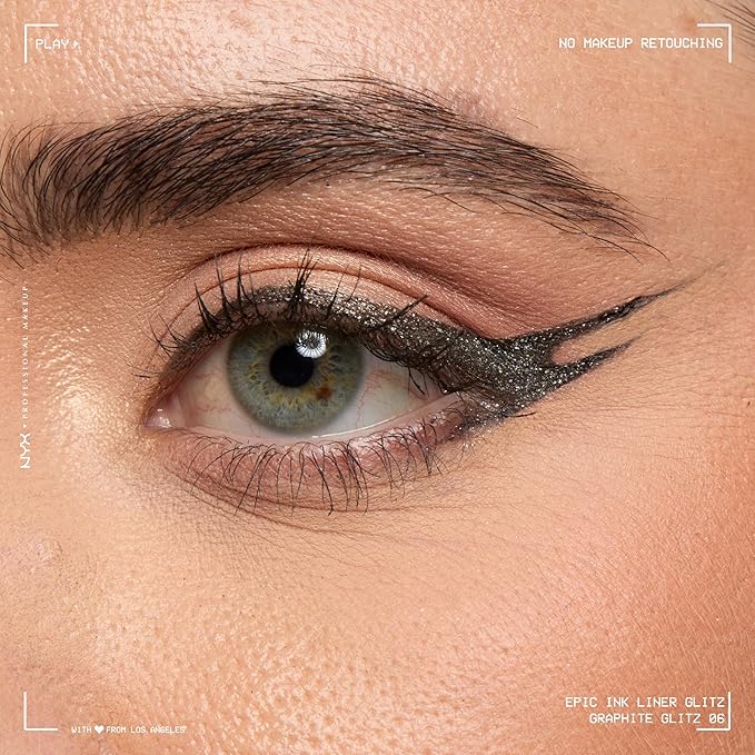 NYX PROFESSIONAL MAKEUP Epic Ink Glitz Liner, Waterproof Metallic Liquid Eyeliner with Vegan Formula - Graphite Glitz (Shimmer Graphite Black)