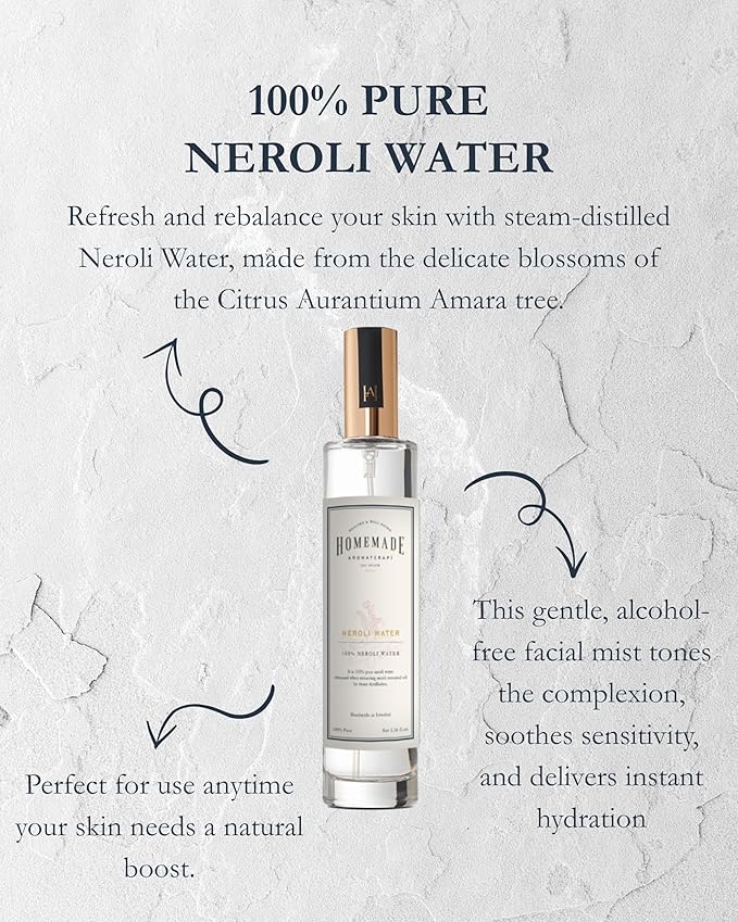 | Neroli Water Facial Mist – 100% Pure Orange Blossom Hydrosol | Alcohol-Free Toner with Sodium Levulinate & Anisate | Hydrating Mist for Sensitive Skin | 3.38 FL Oz