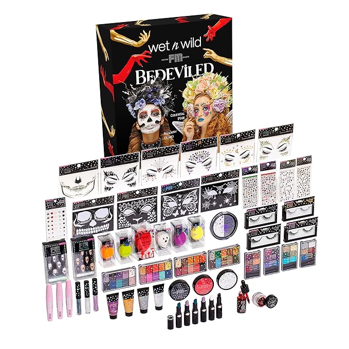 wet n wild Fantasy Makers Bedeviled Halloween PR Box - Makeup Set with Versatile Brushes, Unique Sponges,Vibrant Buildable & Blendable Palettes, & Lip Glosses for Unique Looks, Cruelty-Free & Vegan