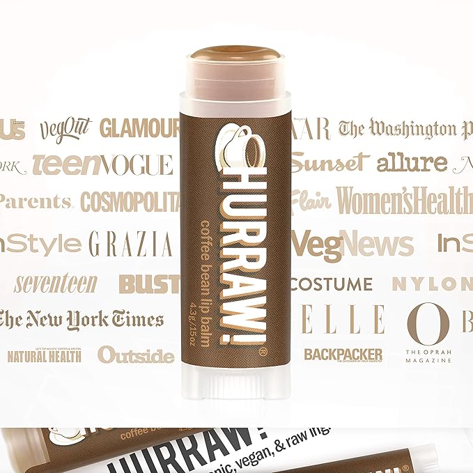 Hurraw! Coffee Bean Lip Balm, 2 Pack: Organic, Certified Vegan, Cruelty and Gluten Free. Non-GMO, 100% Natural Ingredients. Bee, Shea, Soy and Palm Free. Made in USA