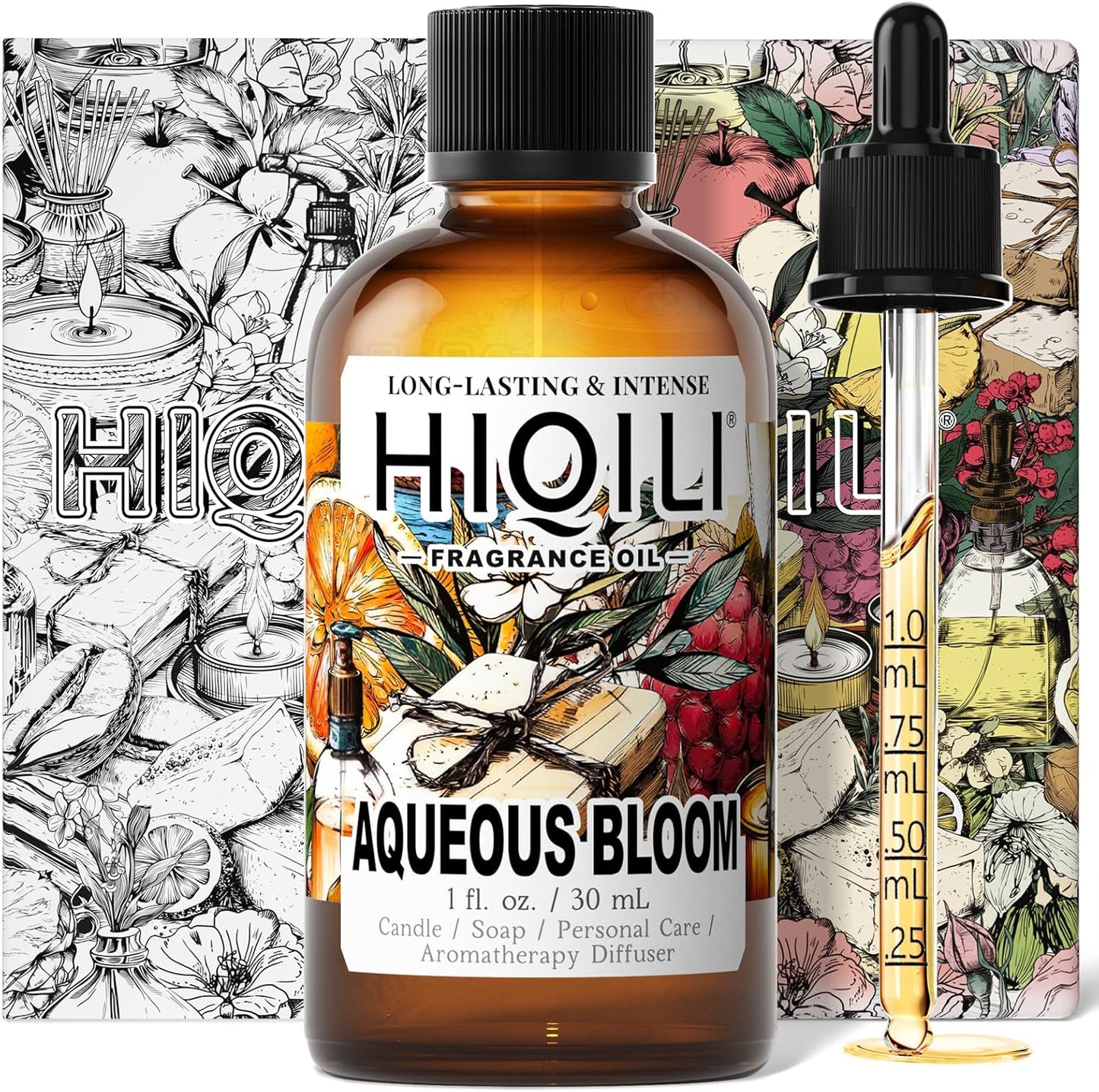HIQILI Aqueous Bloom Fragrance Oil for Diffusers, Black Currant Leaf & Jasmine, Candles & Soap Making, Long-Lasting Scent - 1 Fl Oz