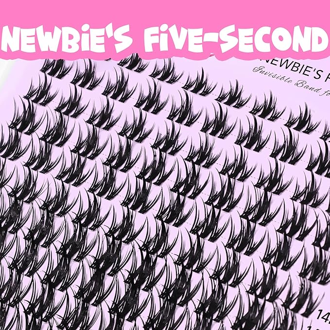 VEYESBEAUTY Lash Clusters Eyelash Extensions Thin & Invisible Band DIY Individual False Eyelashes Newbie's Five-Second Series Wispy Lash Tray for Self-application, Camellia Lashes 8-18mm Mixed Length