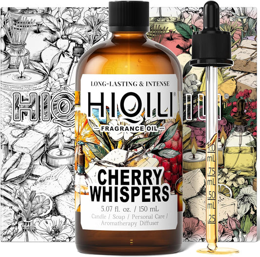 HIQILI Cherry Whispers Fragrance Oil for Soap, Candle Making, Inspired by E.scd Cherry in-t.Air, Wool Dryer Balls, Home Luxury Scents for Laundry & Bathroom Use - 5.07 Fl Oz