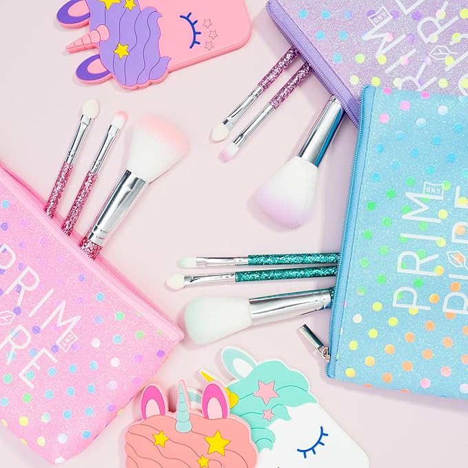 Prim and Pure Mineral Gift Set with Unicorn Mirror| Perfect for Play Dates & Birthday Parties | Kids Eyeshadow Makeup – Mineral Blush | Organic & Natural Makeup Kit for Kids| Made in USA (Blue)