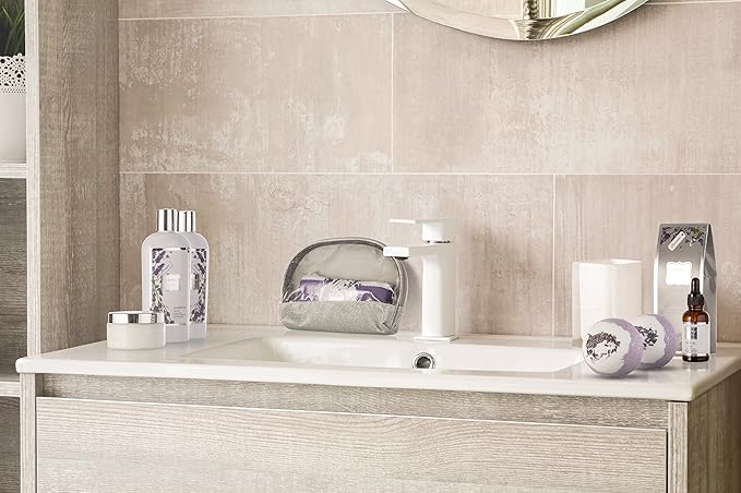 Bath Gift Basket Set for Women: Relaxing at Home Spa Kit Scented - Lavender and Jasmine with Large Bath Bombs, Salts, Shower Gel, Body Butter Lotion, Bath Oil, Bubble Bath, Loofah & More