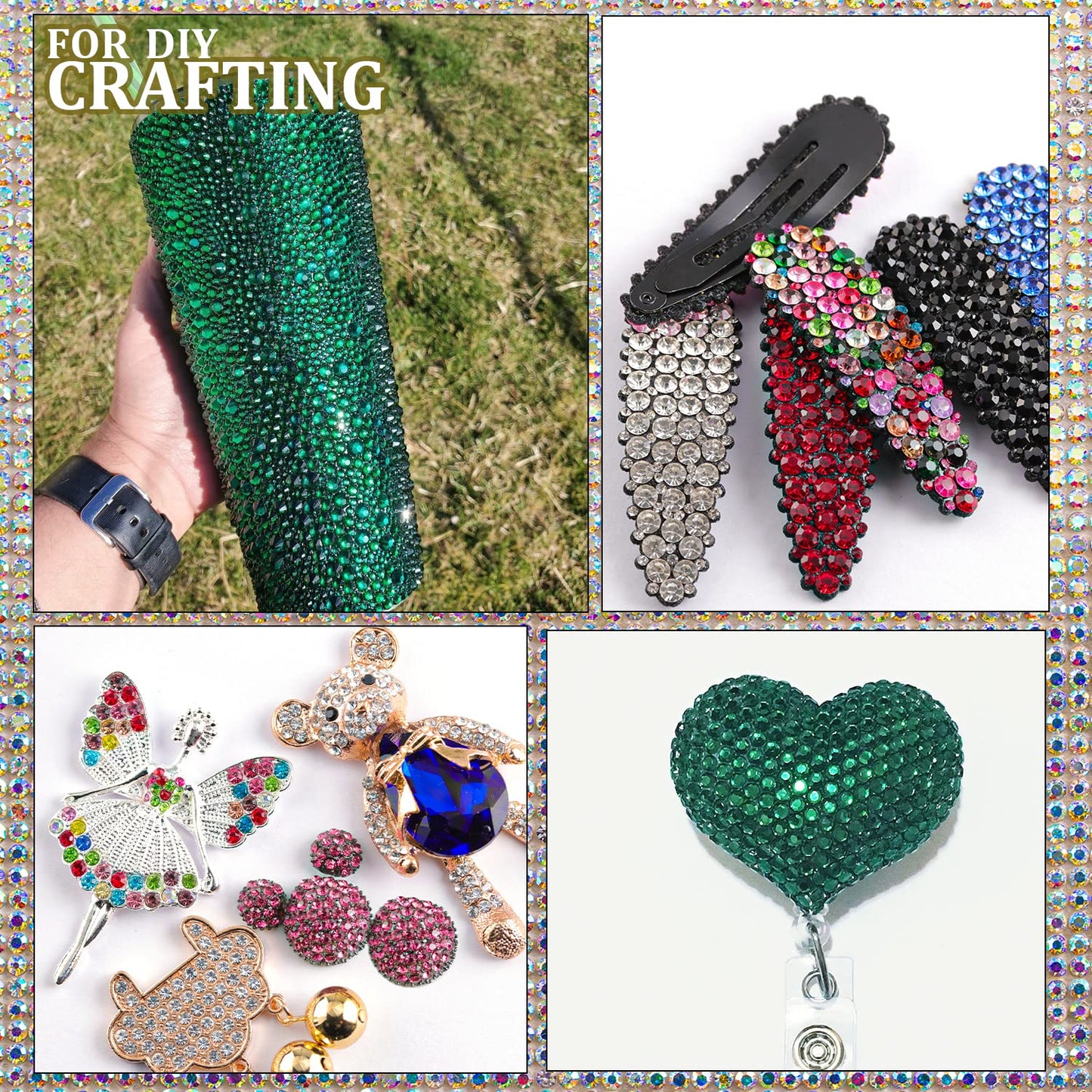 Two Packs of Flatback Rhinestones 4520 Pcs Colorful Nail Art Rhinestones Flatback Crystal Colorful+Dark Green Rhinestone with Picker Pencil and Tweezer for Nail Art and Decoration