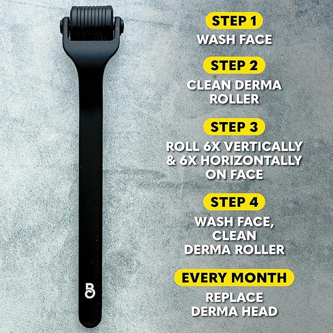 The Beard Club Premium Derma Roller for Face, Body and Scalp - Microneedling Roller for Men and Women with 540 Titanium Microneedles - for Hair & Beard - Weighted Metal Handle - Magnetic Storage Case