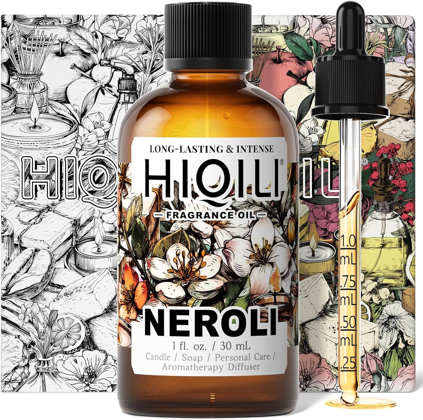 HIQILI Neroli Fragrance Oil for Candle, Soap and Perfume Making, Add to Body Lotion and Handcream, Essential Oil Diffuser Use - 1 Fl Oz