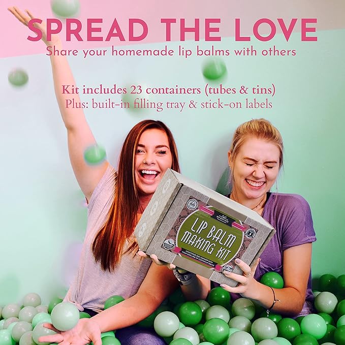 DIY Gift Kits 73-Piece DIY Lip Balm Kit | Includes All Natural & Organic Essential Oils, Shea Butter, Filling Tray & More | Makes 23 Homemade Lip Balms | for Dry & Chapped Lips | for Kids & Adults