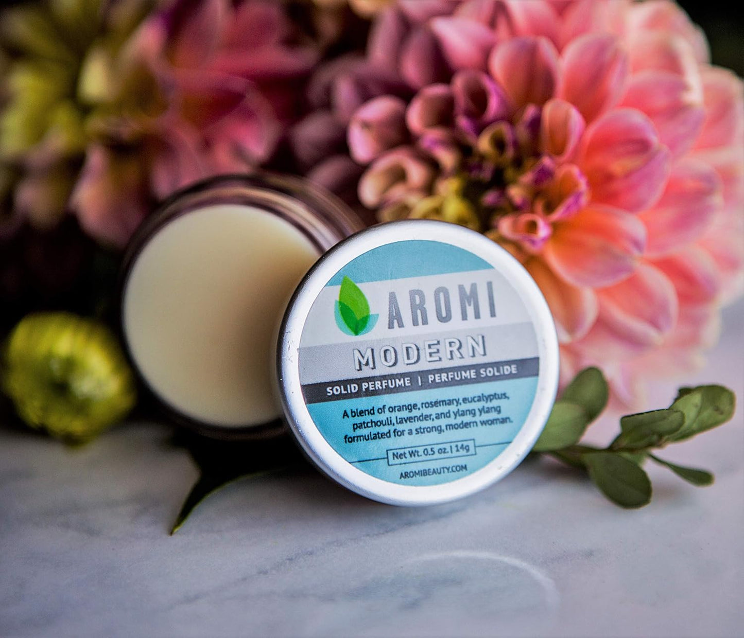 Aromi Modern Solid Perfume | Earthy Fragrance, Rosemary, Eucalyptus, & Ylang Ylang Scent, Vegan, Cruelty-free, Travel, Wax, Women’s Gift, Handmade (Modern)