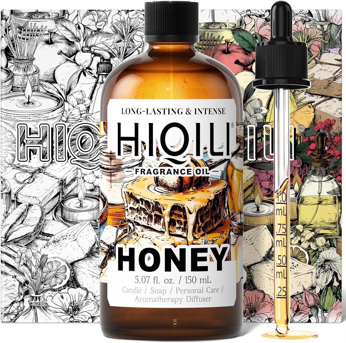 HIQILI Honey Fragrance Oil for Making Candle, Soap, Perfume, Warm Scents for Essential Oil Diffusers, Great for Home, Laundry - 5.07 Fl Oz