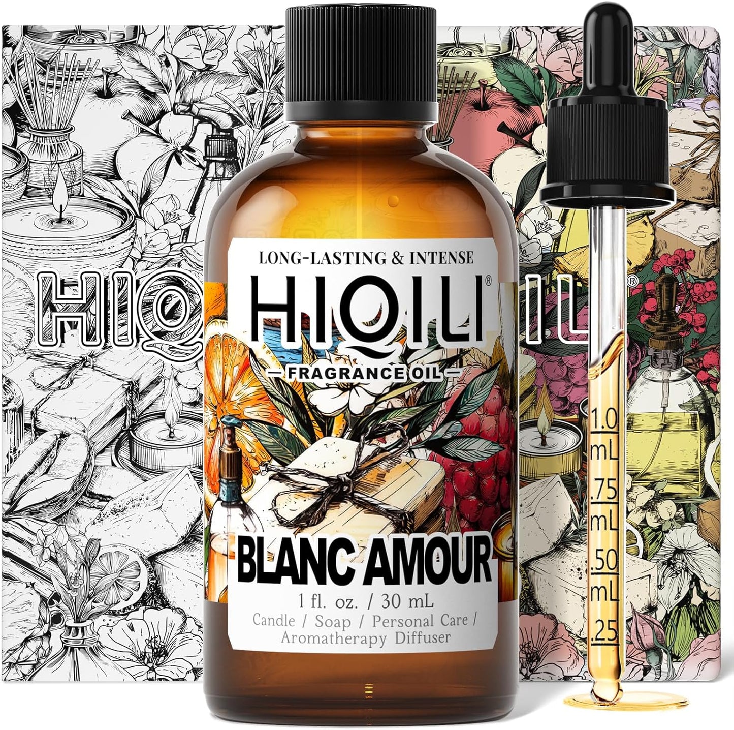 HIQILI Blanc Amour Fragrance Oil - for Candle, Soap & Perfume Making, Inspired by Byrdo Bl.nche, Floral Scent, Add to Body Oil, for Essential Oil Diffuser - 1 Fl Oz