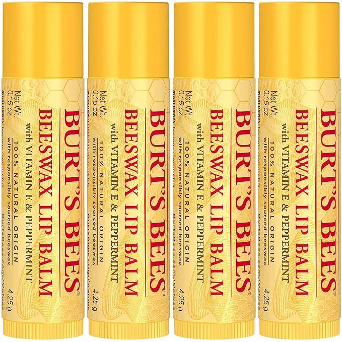Burt's Bees Lip Balm - Original Beeswax, Lip Moisturizer With Responsibly Sourced Beeswax, Tint-Free, Natural Origin Conditioning Lip Treatment, 4 Tubes, 0.15 oz.
