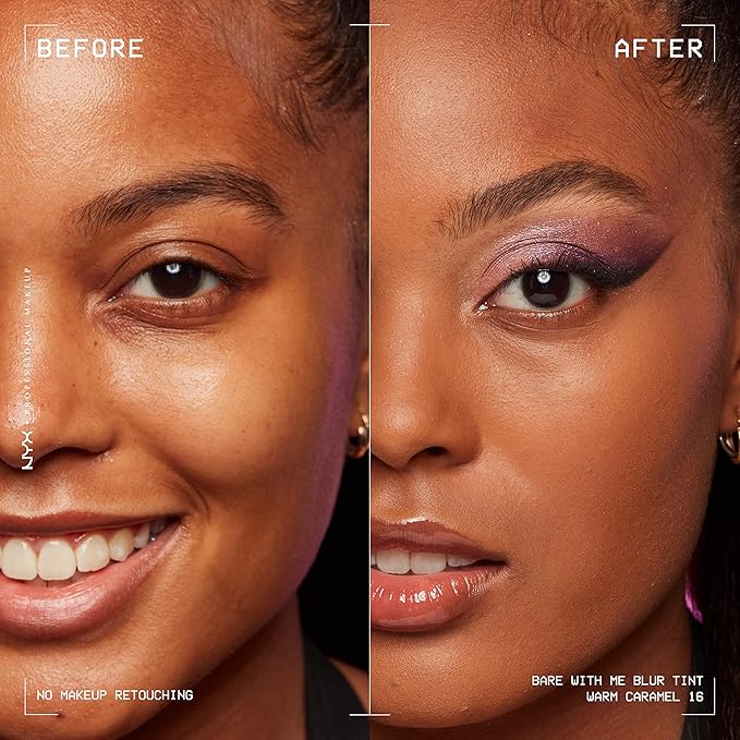 NYX PROFESSIONAL MAKEUP Bare With Me Blur Skin Tint Foundation Make Up with Matcha, Glycerin & Niacinamide - Warm Caramel