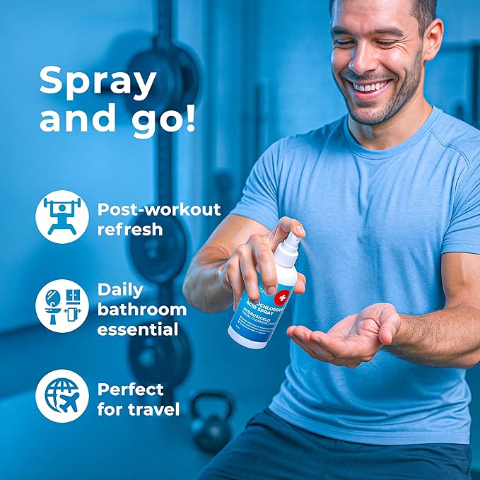 Hypochlorous Acid Spray (8oz, Reduces Acne), Targets Bacteria - HOCL Facial Cleanser Acne Spray for Face, Body, Eczema, Pimples, Breakouts & Overall Skin Recovery (Reduces Redness)