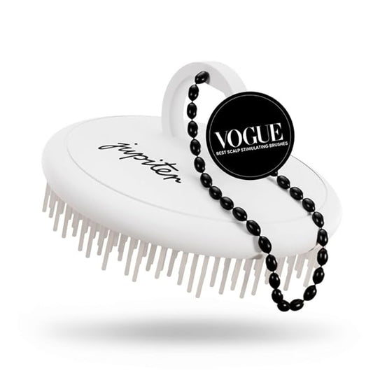 Jupiter Scalp Exfoliator Brush, Detangling Scalp Scrubber Brush, for Wet or Dry Hair, Removes Dandruff & Build-Up, Supports Circulation, Ergonomic Scalp Massager, Good for All Hair Types, White