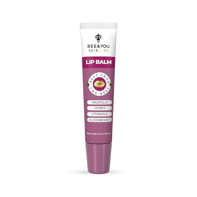Bee and You Elderberry and Propolis Extract Lip Balm, Beeswax, Shea Butter, Vitamin E, 100% Natural Moisturizing Lip Balm, Chapstick, Chapped Lips Treatment Severe, 10ml