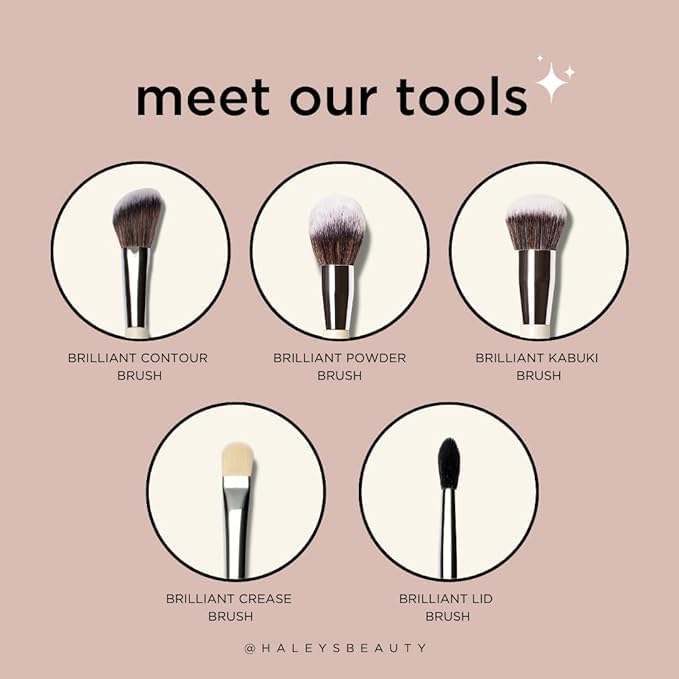 HALEYS Kabuki Makeup Brush + GWP Skin Tint Mini, VEGAN+CRUELTY-FREE, Sustainable Wood, Vegan Bristles for Airbrushed Finish, For Creams, Liquids, Powder, Streak-free, Perfect Blending, Buffs, Blurs