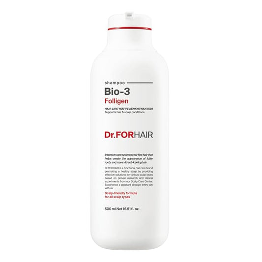 Dr.FORHAIR Bio-3 Folligen Shampoo 500 ml/16.91 fl. oz. | Hair Strengthening and Volumizing | Revitalizes and Moisturizes