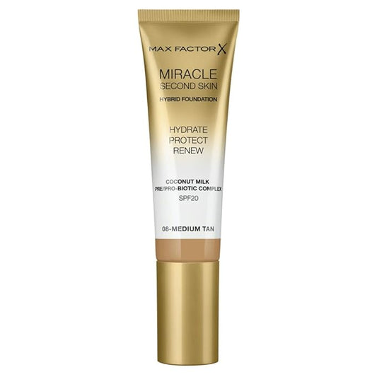 Max Factor Miracle Second Skin Foundation SPF 20-08 Medium Tan Foundation Women 1.01 oz