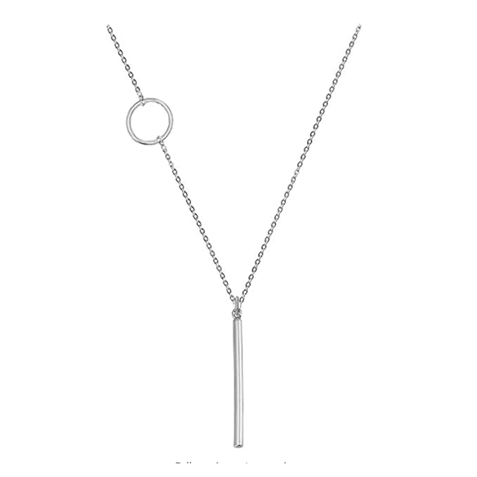 Vertical Bar Circle Necklace Silver Circle Pendant Necklace Boho Long Necklaces Chain Minimalist Geometric Ring Necklace Jewelry for Women and Girls