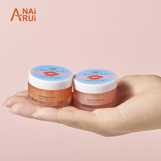 ANAIRUI Lip Mask Set, Lip Exfoliator Scrub & Moisturizer,Grapefruit Lip Care Kits With Lip Sleeping Mask & Sugar Lip Scrub, Lip Overnight Plumper Set for Dry, Chapped Lips