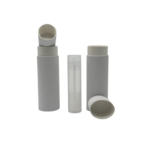 GreenWay 0.5oz / 15g Kraft Paperboard Lip Balm Tubes with Lids - 12 Pack Lip Gloss Tubes Refillable DIY Cosmetic Containers – Oval Shaped Lip Balm Containers Empty Holder Tubes - White