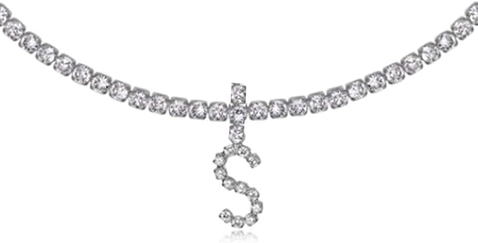 Silver Choker Necklace Rhinestones Shinning Letter M Fashion Letter A Sparkly Letter S Jewelry for Women Girls