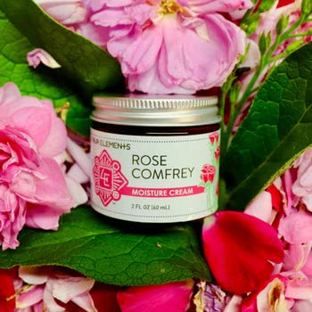 Four Elements 4E Rose Comfrey Moisture Cream, a Natural Non-Greasy Organic Cream that help Soothe and Calm your Skin, 2 OZ