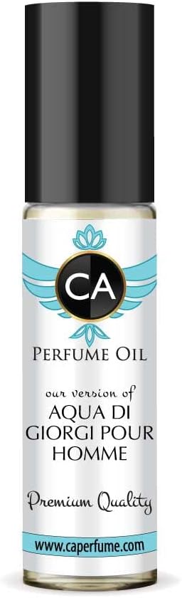 CA Perfume Impression of Aqua Di Giorgi Pour Homme For Men Replica Fragrance Body Oil Dupes Alcohol-Free Essential Aromatherapy Sample Travel Size Concentrated Long Lasting Roll-On 0.3 Fl Oz/10ml