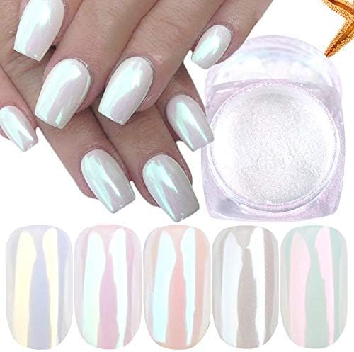 7 Colors Pearl Chrome Nail Powder,Aurora Mermaid Iridescent Powder Set, Metallic Mirror Effect Glitters Pigment for Gel Polish Nail Art Decorations