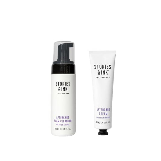 Stories & Ink Tattoo Care | AFTERCARE DUO REGIMEN | Healing Routine for Fresh Tattoos (Aftercare Cream + Aftercare Foam Cleanser), Soothes & Repairs Fresh Tattoos, Fragrance-free