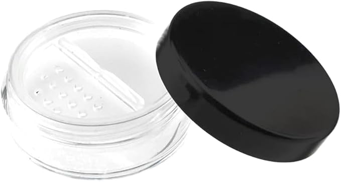 HAHIYO 2P 10ml/0.34oz Plastic Empty Travel Powder Container Small Loose Powders Compact Case Makeup Cosmetic Jar Refillable Powders Box No Leak Powder Holder with Rotatable Sifter and Black Screw Lid