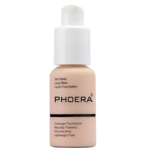 2Pcs Liquid Foundation Full Coverage 24HR Matte Oil Control Concealer 30ml (Nude & Buff Beige) with Kabuki Foundation Brush Flat Top (1pcs-101)