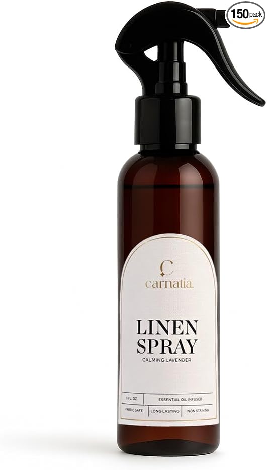 Carnatia Lavender Linen Spray – Calming Aromatherapy Mist with Essential Oils | Relaxing Fabric & Room Spray for Linens, Bedding & Curtains | 8 fl oz Bottle for Soothing Comfort