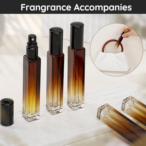 Segbeauty Travel Perfume Bottle, 10pcs 10ML Empty Refillable Glass Perfume Atomizer, 0.34oz Portable Cologne Dispenser Spray Bottle Travel Size Sample Bottles Sprayer Perfume Making Kit Gradient Amber