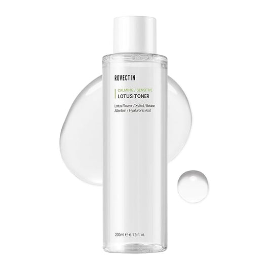 ROVECTIN Calming Lotus Water Toner - pH4.7 Extra Soothing and Hydrating for Trouble Care | 40% Lotus Flower Extract for Purifying | Hyaluronic Acid, Alcohol-Free, Vegan, K-Beauty (6.76 fl. oz, 200ml)