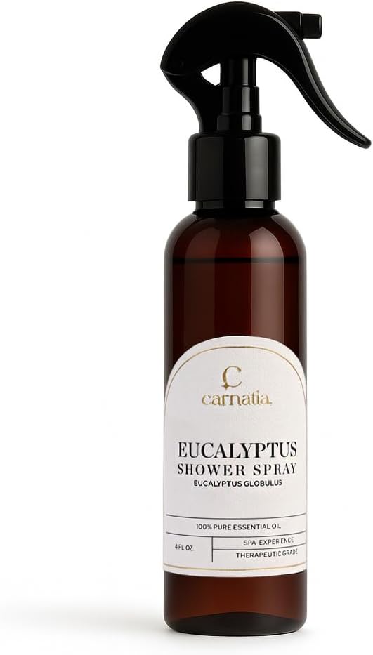 Carnatia Eucalyptus Shower Spray – Aromatherapy Essential Oil Mist for Showers | Spa-Like Refreshing Steam Experience | 4 fl oz Trigger Pump Spray for Clarity & Calm
