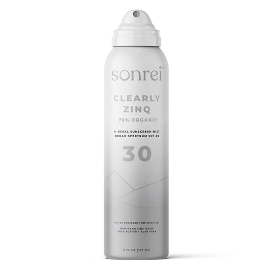 Sonrei Clearly ZinQ™ Mineral Sunscreen Mist | SPF 30, Broad Spectrum, Transparent | Vegan, Water Resistance, Non-Greasy | Ideal for Face & Body (6 Fl Oz (Pack of 1))
