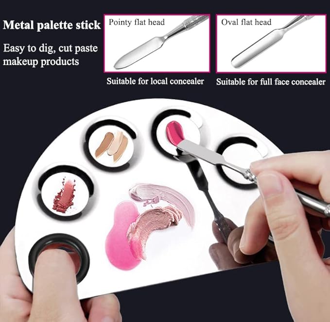 AKOAK Stainless Steel Beauty Palette, with Spatula Tool, Nail Art Makeup Palette, for Mixing Cosmetics/Nail Polish/Pigments