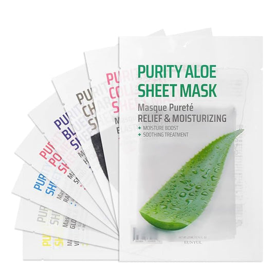 EUNYUL [PACK OF 16 Purity Facial Sheet Mask Pack 16 types Korean Skincare Hydrating & Nourishing & Natural Ingredients for All Skin Type