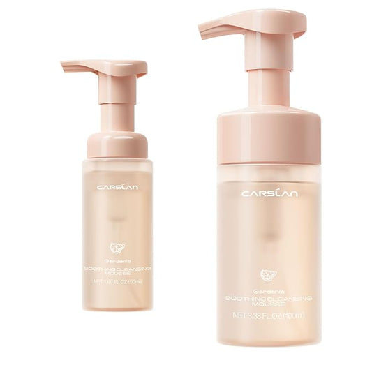 CARSLAN Face Wash, Gentle Hydrating Foaming Facial Cleanser, Soothing Cleansing Mousse, Deep Cleans Pores, Makeup Remover, Daily Face Cleanser for All Skin Types, 1.69 Fl Oz and 1.69 Fl Oz and 3.38Fl