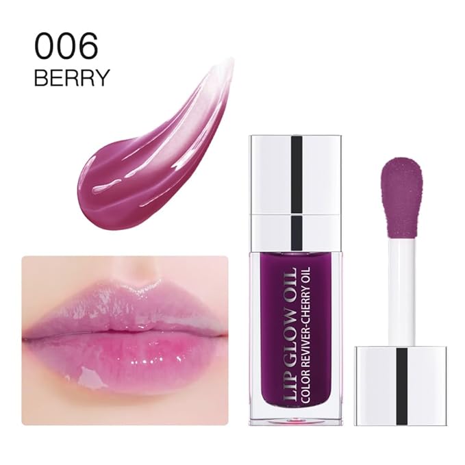 Hydrating Lip Glow Oil, Moisturizing Lip Glow Oil, Nourishing Glossy Transparent Lip Oil, Plumping Lip Oil, Lip Balm, Non-sticky Tinted Toot Lip Balm for Lip Care (PURPLE) 0.2 OZ