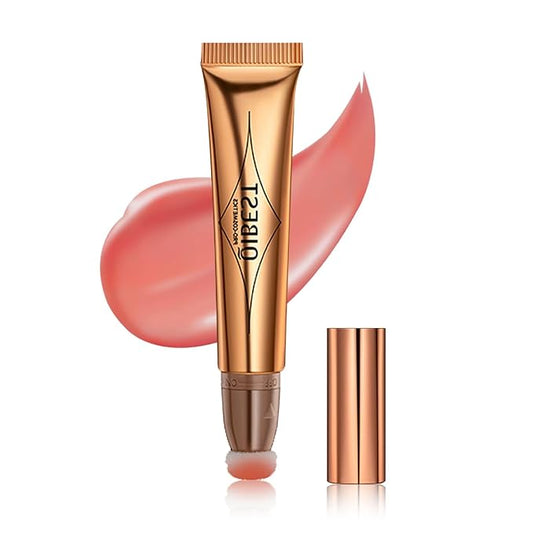 Blush Beauty Wand, Liquid Face Blush with Cushion Applicator, Silky Smooth Cream Blush Stick Natural Matte Finish, Lightweight Blendable Blush Stick Makeup for Cheek Lip eye, Cruelty-free（Peach Pink）